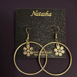 Natasha Gold Tone Snowflake Hoop Earrings | NWT Festive Holiday